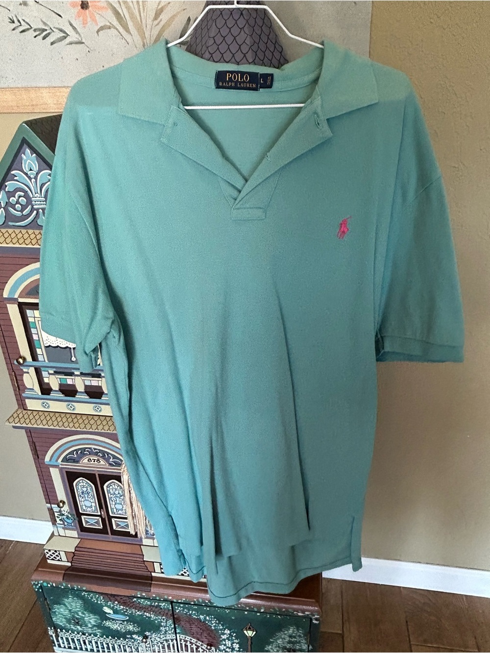 Polo by Ralph Lauren Men’s Teal Green Short-Sleeve Polo with Pink Pony